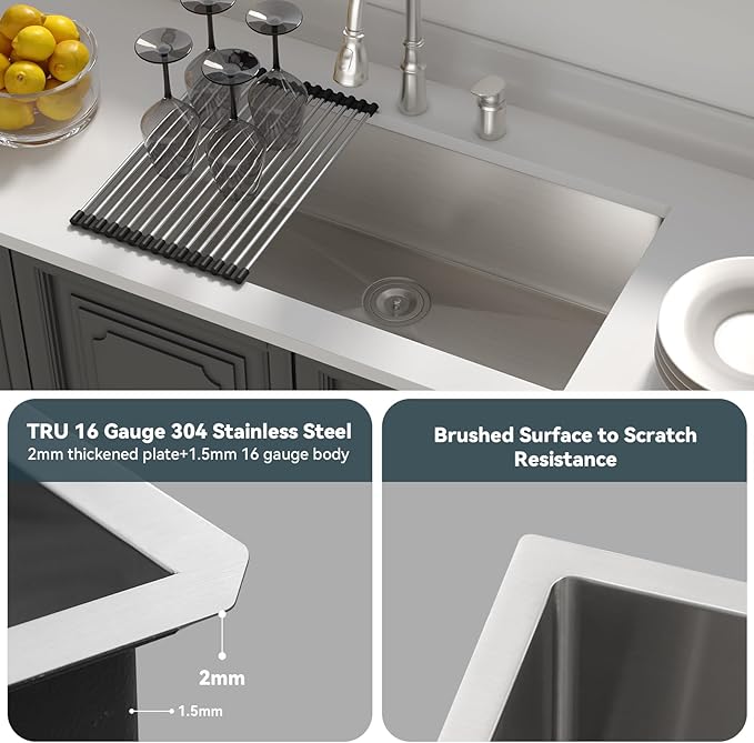 30 Kitchen Sink Undermount - Lordear 30 x 18 inch Undermount Sink 16 Gauge Stainless Steel Deep Single Bowl Under Counter Rectangular Handmade Sinks Basin