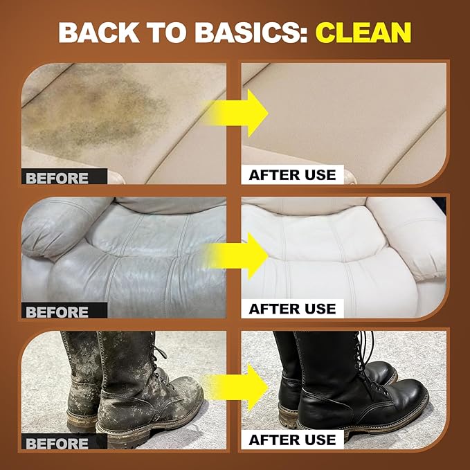 FAVIRZCE Leather Cleaner and Conditioner for Couch: Complete 2-Step Care Set for Car Interior Furniture Sofa Shoes Bags & Jackets - Restores Dry Cracked Faded & Scratched Leather