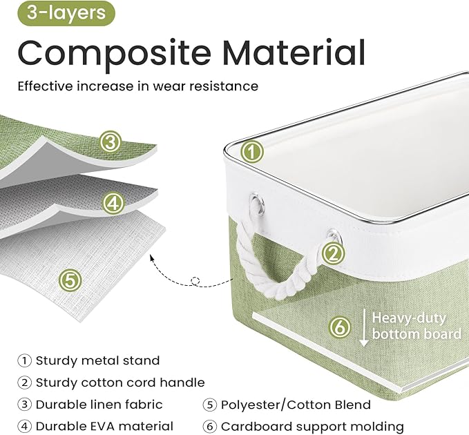 Storage Baskets for Shelves 13.8x9.8x6.7 Inch, Foldable Fabric Storage Bins with Handles, Small Storage Baskets for Organizing Closet, Office, Home Organization (1-Pack, White&Green)