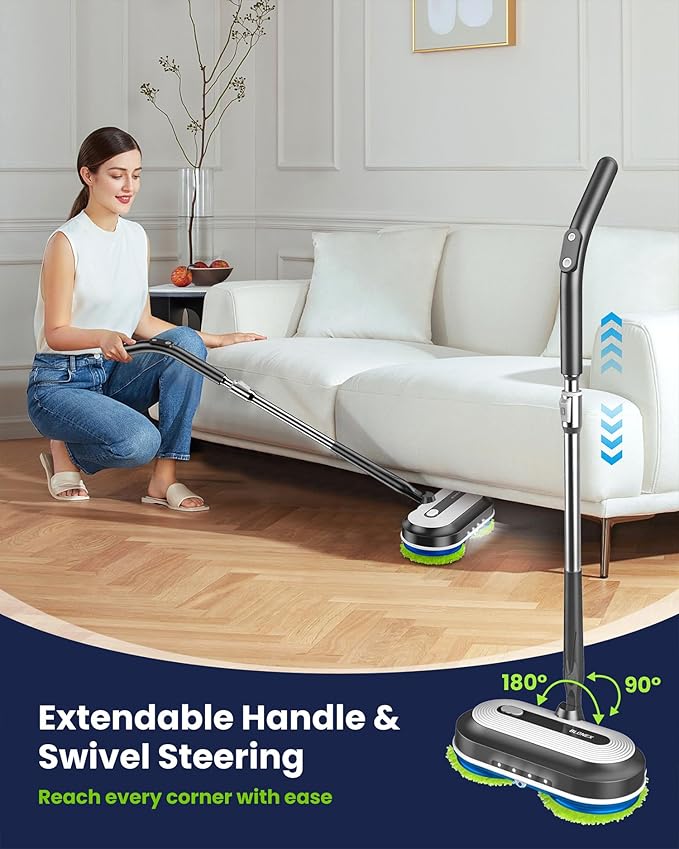 Blonex Cordless Electric Mop, Electric Spin Floor Mop with LED Headlights & Water Sprayer, Long-Lasting Battery, Large 290ml Tank, Self-Propelled Floor Cleaner with Adjustable Tube for All Floors