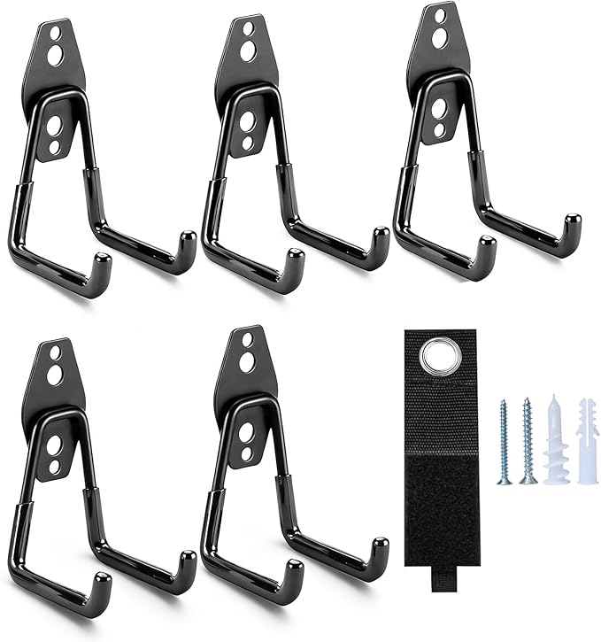 Garage Hooks Heavy Duty 6 Pack, 2.7inch U Shaped Garage Storage Hooks with Extension Cord Organizer, Wall Mount Storage Hangers for Hanging Garden Tools, Ladders, Hose, Bikes