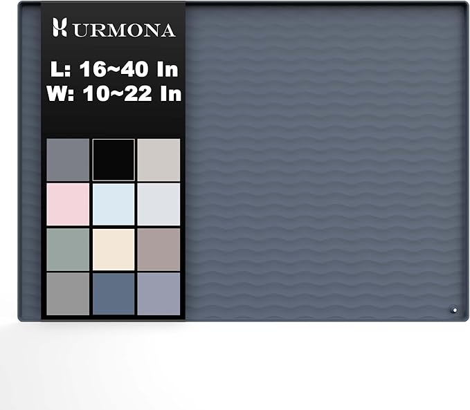 URMONA 22'' x 14'' Waterproof Silicone Under Sink Mat Cabinet and Counter Protector, Shelf Liner for Kitchen and Bathroom, Storage and Organizers, Litter Mat, Pet Cat Puppy Essentials（Charcoal）