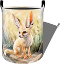 Cute Fennec Fox in Desert Laundry Basket with Handles, 19.7"x15.7" Clothes Foldable Laundry Hamper Organizer for Dorm Nursery Bedroom Bathroom Decor, Toy Storage Bin for Kids