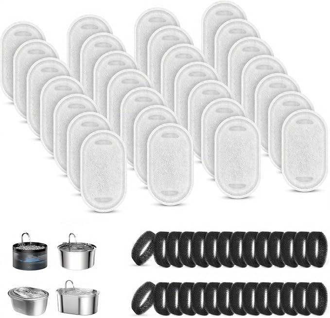 28+28 Pack Cat Water Fountain Filters, Pet Water Fountain Filters Replacement for Dog/Cat Stainless Steel Fountain 108oz/3.2L& 67oz/2L, 10 Months Set to Keep Drinking Fresh