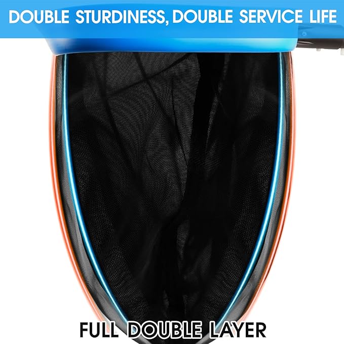 Upgraded Full Double Layer Pool Net Rake,17.5'' - Outer Heavy Duty Self-Repair Net & Inner Fine Mesh Net for Particle Debris, Above Ground & In-ground Swimming Pools, No Poles