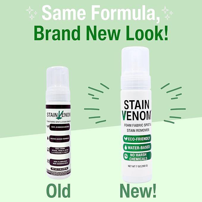 Stain Venom Foam Multi-Use Laundry and Fabric Stain Remover - 7 oz Bottle - Free From PFAAS, PFOS, PFOA, VOC’s, And 1,4 Dioxane- Works On Fresh Pet Stains, Red Wine, Blood, Lipstick, Motor Oil, Coffee