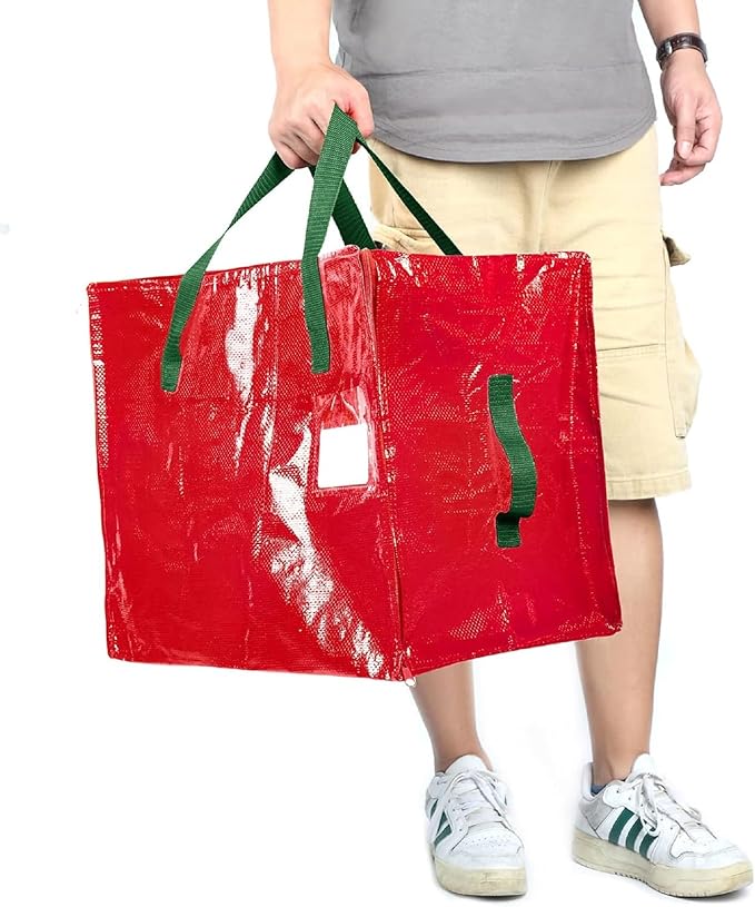 Shappy 6 Pcs Heavy Duty Christmas Storage Bags Extra Large Ornaments Container Moving Bags Xmas Decoration Organizer Storage Bag(Red,48 x 20",30 x 16",12 x 12")
