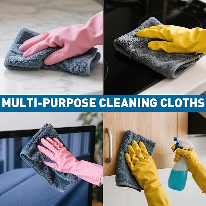 TEAWOO Microfiber Cleaning Cloths Bulk Pack-18 Pack, Microfiber Towels Bulk, Towels for Cars, Cleaning Rags Gray (12x12 inches)