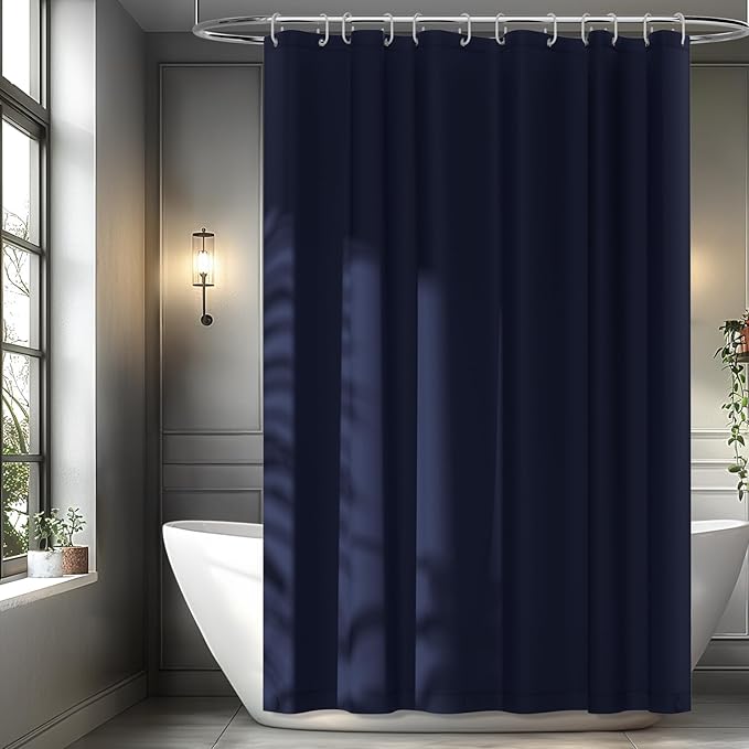 Seenus Navy Blue Fabric Shower Curtain Liner with 3 Magnets, 72 x 72 inch Waterproof Cloth Shower Liner Washable, Neutral Dark Shower Curtain for Bathroom