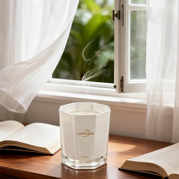 Vanilla Scented Candle - Valentine's Day Gifts for Her & Him - Natural Soy Wax Nostalgic & Comforting Candle for Home - Stylish Octagonal Design - 7.05 oz, 50 Hours Burn Time