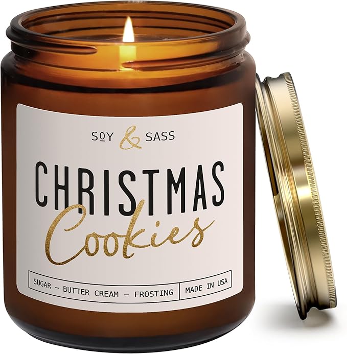 Christmas Cookie Candle, Cookie Candle – ‘Christmas Cookies’ Soy Candles, w/Sugar, Butter & Vanilla - Infused with Essential Oils I Christmas Candles I 9oz, 50Hr, Made in USA