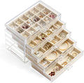 Jewelry Organizer with 5 Drawers Clear Acrylic Earring Display Case Velvet Jewelry Storage Box Display Holder for Earring Ring Bracelet Necklace (Beige, 60 Grids)