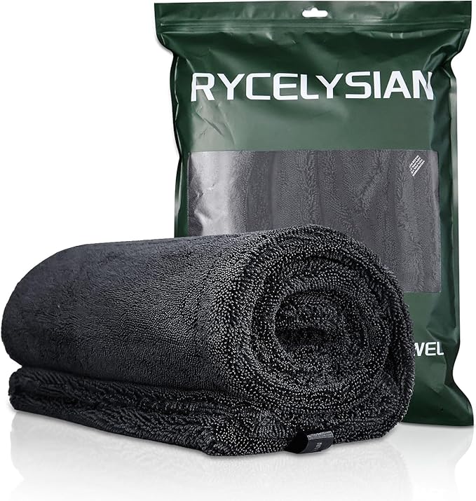 RYCELYSIAN 24" x 36" Twisted-Loop Car Drying Towel, 1500GSM Microfiber Cleaning Cloth for Car, Trucks, Motorcycles, Streak Free, Lint Free, Ultra Absorbent Washing Cloth for Kitchen, Window (Grey)