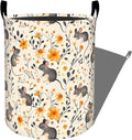 Playful Mouse and Yellow Flowers Laundry Basket with Handles, 19.7"x15.7" Clothes Foldable Laundry Hamper Organizer for Dorm Nursery Bedroom Bathroom Decor, Toy Storage Bin for Kids