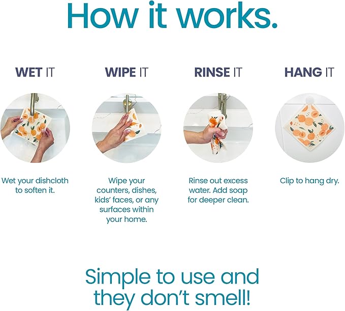 Harps&Seb Swedish Dishcloths for Kitchen Dishcloths - 6 Pack, Reusable Paper Towels with Clips, Super Absorbent Washable Non-Scratch Swedish Dish Towels, No Odor, Biodegradable