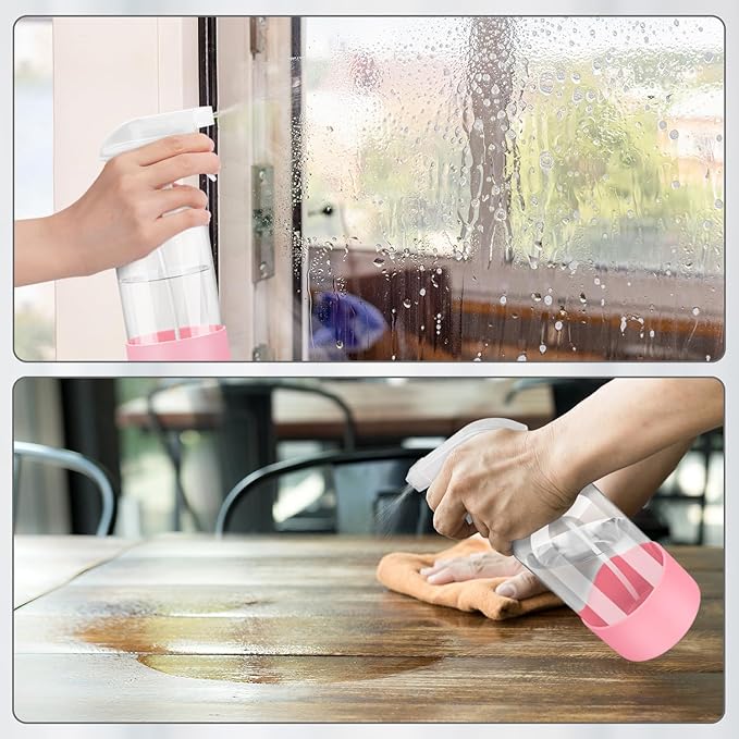 Rionisor Glass Spray Bottles with Silicone Sleeve Protection, Empty 16 oz Refillable Containers, Reusable Spray Bottles with Adjustable Nozzle for Hair, Cleaning Solutions, 3 Pack Pink