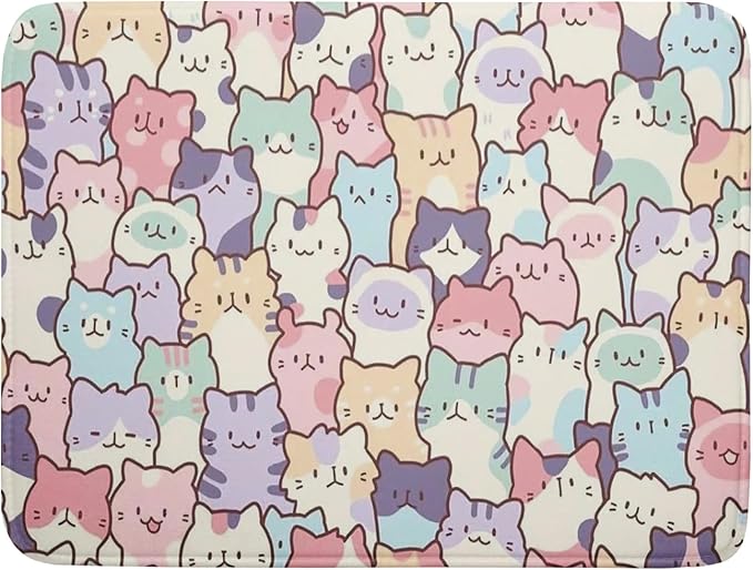 Colorful Cats Dish Drying Mat 18x24 inch Cute Animal Microfiber Reversible Fast Dry Dishes Drainer Rack Pad for Counter Kitchen Table Decor