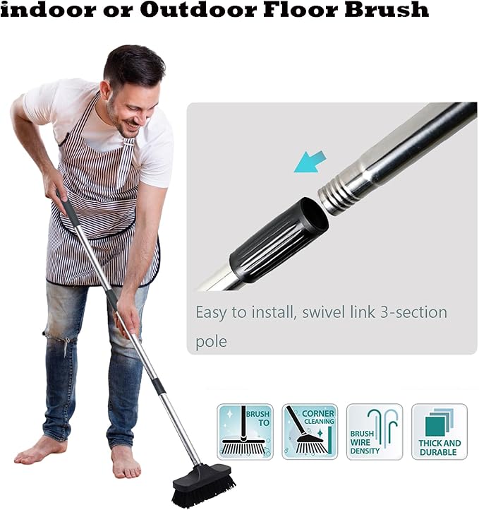 BSMstone Push Broom Brush Stiff Bristles Floor Cleaning Brush Multi-Purpose Scrubber Brushes for Bathroom Bathtub Tile Floor Deck Patio