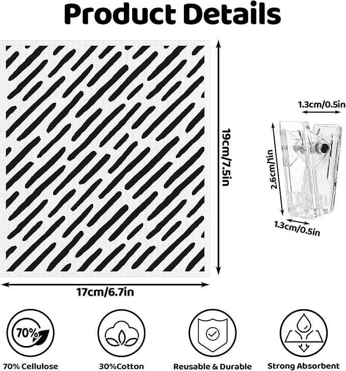 6 Pack Swedish Dishcloths for Kitchen,Swedish Rags Dish Towels with Clips, Reusable Paper Towels Washable Absorbent Cellulose Sponge Cloths No Odor for Cleaning Kitchen Valentines Gifts for Women