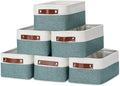 DULLEMELO Set of 6 Small Baskets for Organizing, Small Fabric Storage Bins for Storage, Collapsible Storage Bins with Handles for Shelves, Closets (11.8"x7.9"x5.1", White&Deep Green)