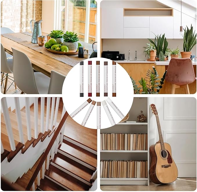 SEISSO Furniture Repair Crayon, 6 Pcs - Wood Filler Sticks, Scratch Repair Wax, Furniture Marking Repair - Scratch, Hole, Table, Wood Floor, Guitar, Covering, Instrument Fill Sticks-Cherry Wood