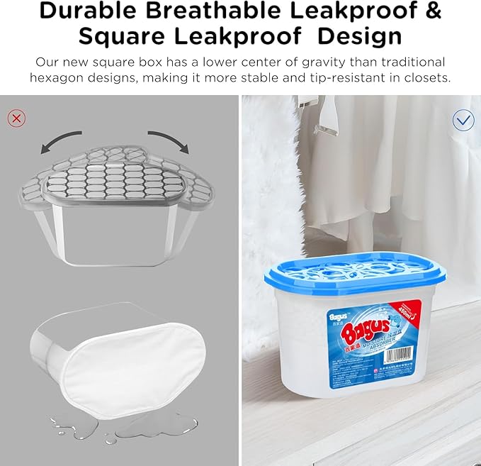 Moisture absorbers Boxes (6 Pack) - 10.5 Oz, Dehumidification Box, Moisture Absorber for Closet, Bathroom, Storage, Kitchens, Basement, Laundries, Spaces, Studies, Car, Boats, RVs, Boat. (6 Pack)