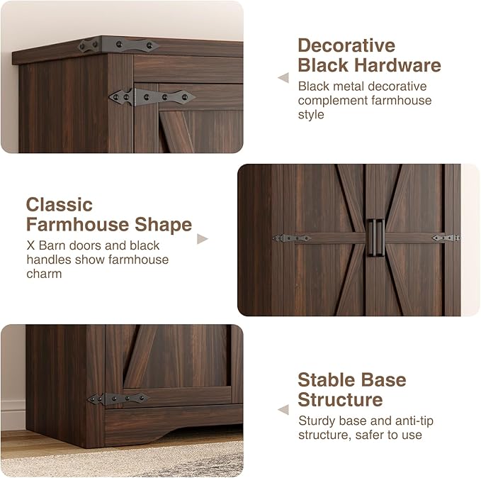 Farmhouse Storage Cabinet with Adjustable Shelves, Large Pantry Organize with 2 Barn Doors, Tall Freestanding Cabinet for Kitchen, Bathroom, Garage, Basement, Living, Utility Room, Rustic Brown