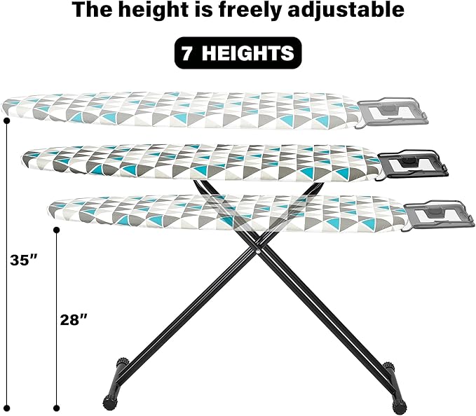 msezo Ironing Board 13x43 Extra Thick Heavy Duty Padded Cover，Full Size Ironing Board with Iron，Height Adjustable up to 36"，Anti-Skid Feet，Extra Wide Ironing Area