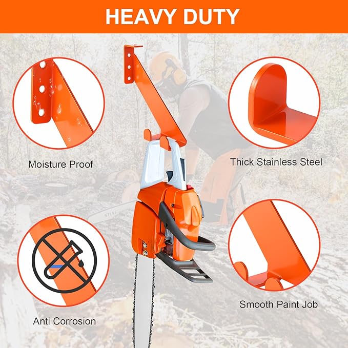 3 in 1 Chainsaw Holder 10" - Heavy Duty Chainsaw Wall Mount, 10 Gauge Steel Chain Saw Hanger for Garage Organization, Hefty Rack Storage Organizer for Chainsaw Accessories and Tools, 180lbs Capacity
