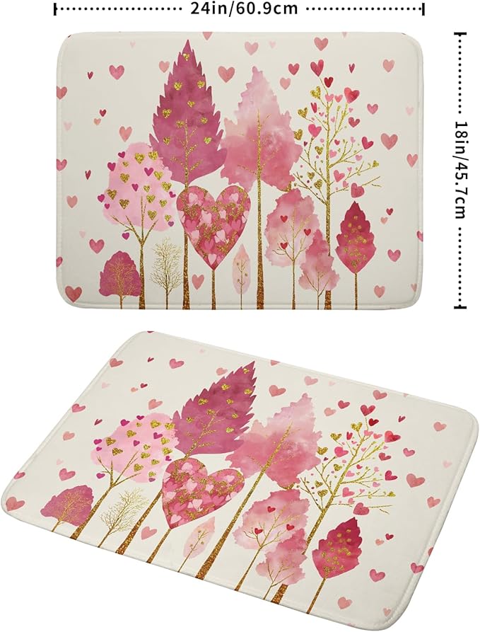 Valentines Day Pink Tree Dish Drying Mat for Kitchen Counter 24x18 Inch Heart Drying Mat with Absorbent Reversible Microfiber Love Dish Drainer Mats Rack Pad for Coffee Countertop Protector
