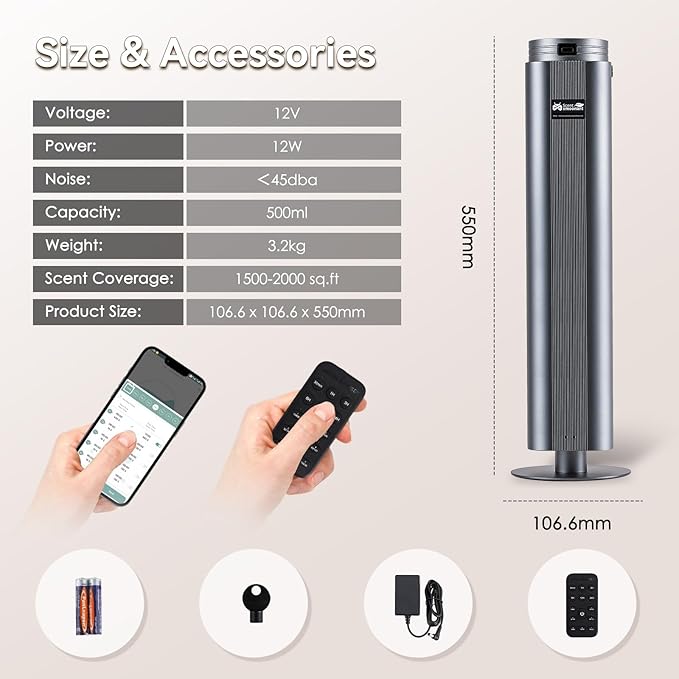 Mxmoonant Scent Air Machine for Home with Remote, Smart Essential Oil Diffuser, No Water Needed, 3M Control & Timer for Bedroom/Office/Spa