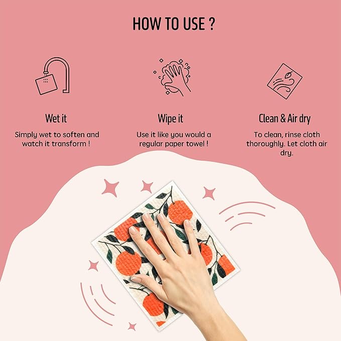 Augine Swedish Dishcloths for Kitchen, Swedish Dish Cloths 5 Pack, Super Absorbent Reusable Paper Towels Washable, Biodegradable, Quick Drying, Dishwasher Safe