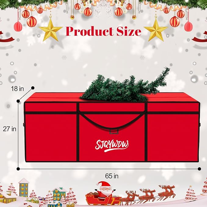 Christmas Tree Storage Bag, 9 Ft Christmas Tree Bag, Reusable Heavy Duty 600D Oxford Cloth, Built-in Double Mesh Bags, Double Zippers for Large Artificial Christmas Tree(65×18×27in, Red)