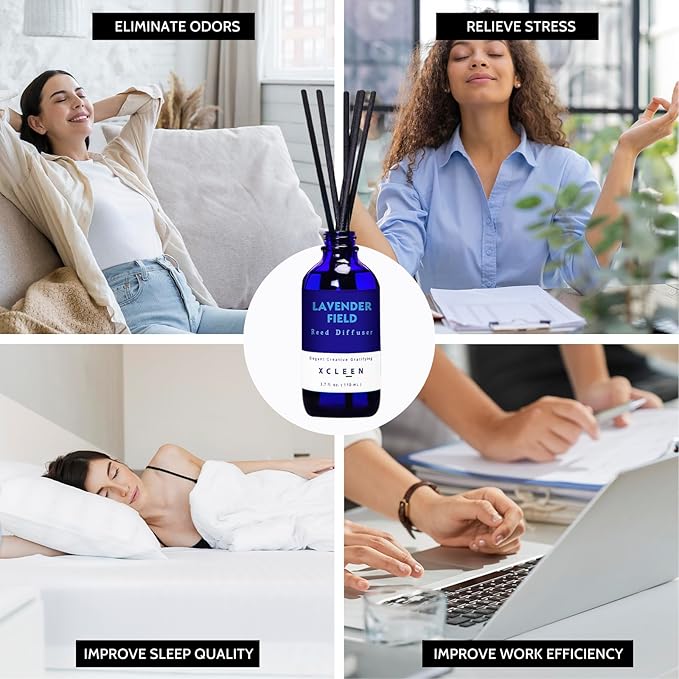 Reed Diffuser Set, Lavender Field Oil Diffuser with Sticks, Long-Lasting Home Fragrance Reed Diffusers for Bathroom Shelf Office Decor, Luxury Air Fresheners 3.7 oz(110ml)