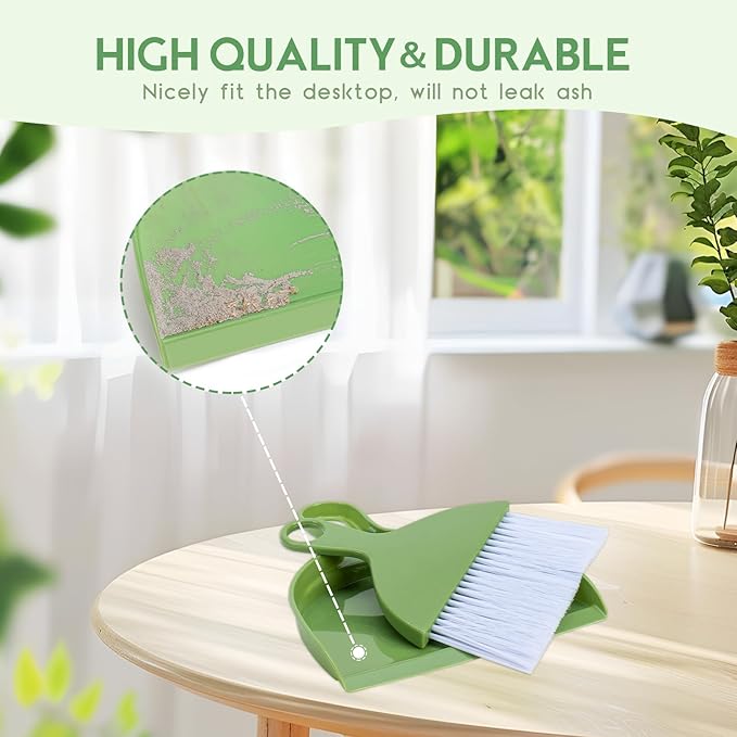 THINKLEARN 2PCS Small Broom and Dustpan Set, Mini Dust Pan and Brush, Hand Whisk for Pets, Kids, Desk, Home, Camping, Green Cleaning Supplies