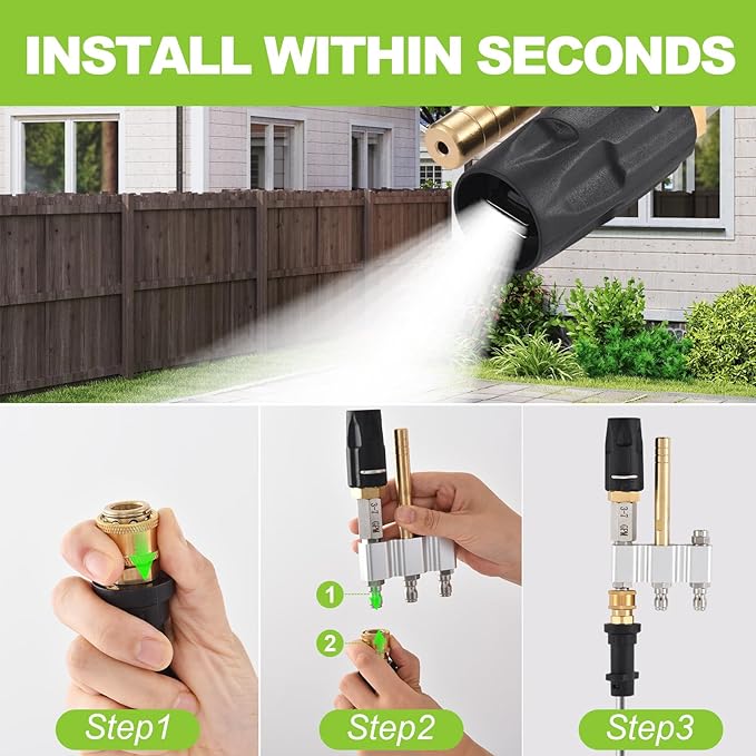 Ciunura 3 in 1 Downstream Soft Wash Chemical Nozzle, M5 Twist Nozzle Shooter Tips, 0-60°Adjustable Spray Pattern, for 1700-6000PSI, 3-7 GPM Pressure Washer, with 1/4 inches Quick Connect