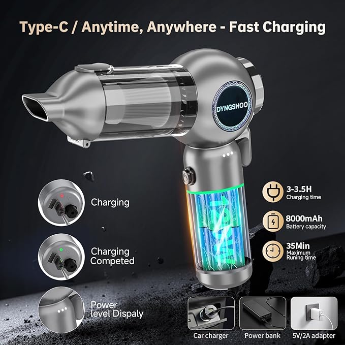 LOQFGDW Handheld Car Vacuum Portable Cordless（Equipped with a one-Touch Window Breaker and Seatbelt Cutter ） Car Vacuum Cleaner with 25000Pa Ultra-Strong Suction,Design for Drivers (Silver Gray)
