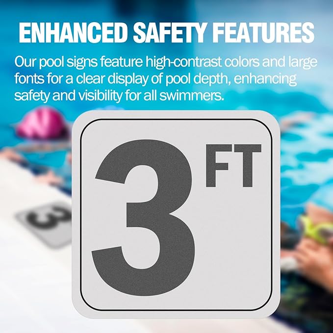 8FT Pool Depth Stickers, Anti-Slip Vinyl Markers - 6x6 Inches, Waterproof, Safety Number Signage for Swimming Pool Decks (8ft)