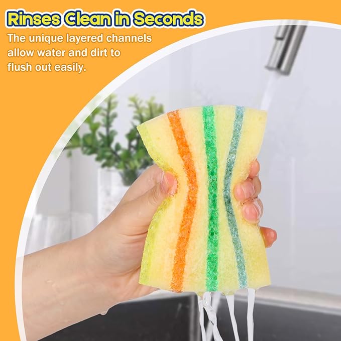 LAUNDRYLUX 4 Pack Scrub Sponge - Temperature-Responsive - 50% More Power & Rinses Cleaner Cleaning Sponges, Multipurpose Dish Sponges for Kitchens, Bathrooms, and Outdoor Use - Patent Pending