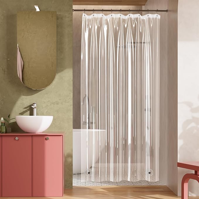 Titanker Plastic Shower Curtain Liner, Clear Shower Liner PEVA 54x72 Lightweight Waterproof Shower Curtains for Bathroom with Magnets and Rustproof Grommets
