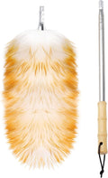 FeelfunFeather Feathers Duster,Long Telescoping Lambswool Dusters with Stainless Steel Extension Pole Up to 87.8" for Cleaning High Ceiling Fan, High Ceilings,Furniture,Hard to Reach Areas