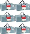VENO 6 Pack Heavy Duty Moving Bags, Christmas Storage Bins with Lids, Transparent Window Design, Alternative to Moving Boxes, Storage Bags for Clothes, Blankets, Comforters (Light Blue Matte, 6 Pack)