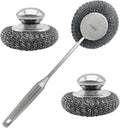 CHAXIDU Stainless Steel Wool Scrubber Set, Long Handle & Handle Brushes,Metal Brush for Pots, Pans, Grills & Cutlery Cleaning (3 Pack)