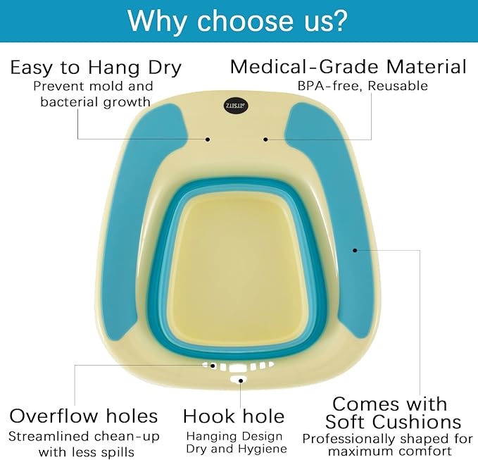 Sitz Bath, Foldable Sitz Bath for Hemorrhoids, Sitz Bath for Toilet Seat, Sitz Bath for Postpartum Care, Sits Bath Tub for Women Men Adults, Sitz Bath Soak Salts Basin, Hip Bath Bowl, Blue