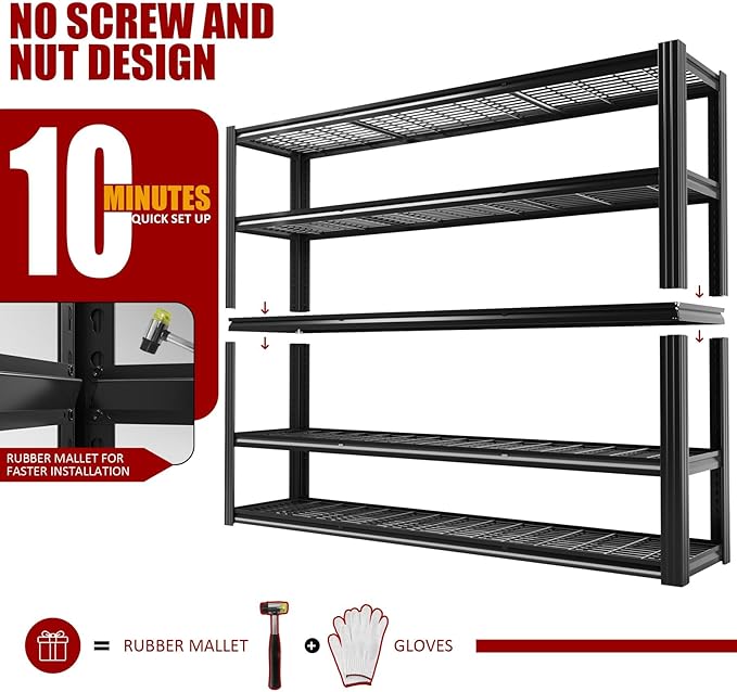 VDEVY 60" W x 72" H x 24" D Garage Shelving Heavy Duty,5 Tier Adjustable Metal Shelves Storage Rack,3030 LBS Large Industrial Shelving Unit for Basement,Warehouse,Garage Organization