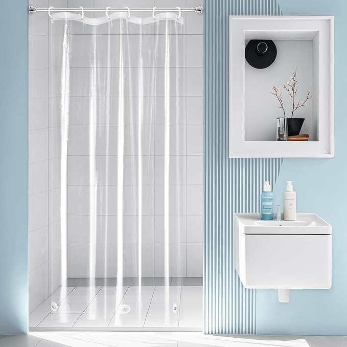 EurCross Extra Tall Shower Stall Clear Curtain Liner 36x84 inch with 3 Magnet Weights and Hooks, Waterproof 9G PEVA Transparent Extra Long Plastic Shower Curtain for Tall Stall