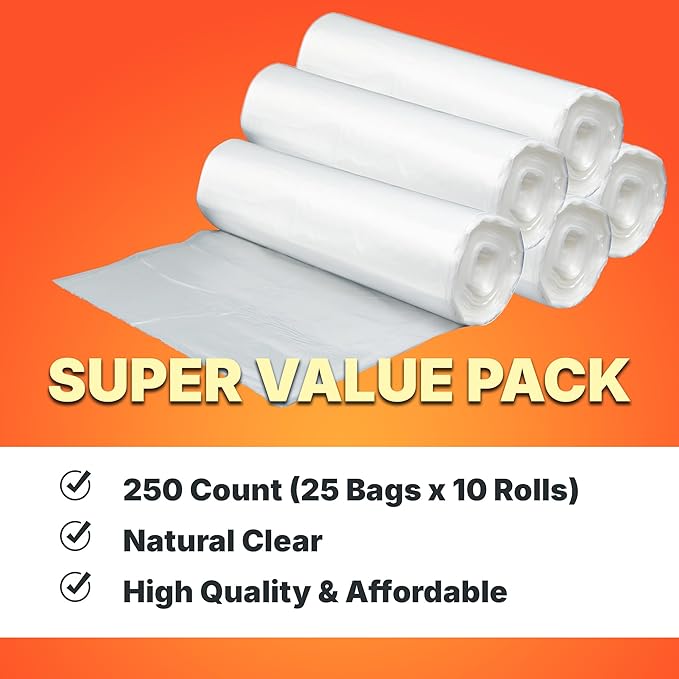 Bagtron 33 Gallon Trash Bags, 16 Micron High Density Pure HDPE Garbage Can Liners Bulk, 33" x 40", Natural Clear, 250 Count