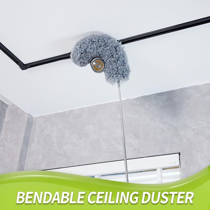 IVYROLL Duster with Extension Pole for Cleaning (2 Microfiber Heads Kit), 100" Long Feather Duster for High Ceilings with Washable Head, Cleaning Supplies for Housekeeping, Ceiling Fan, Furniture