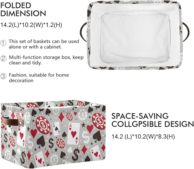 ALAZA Poker Card Gray Polka Dot Foldable Storage Box Storage Basket Organizer Bins with Handles for Shelf Closet Living Room Bedroom Home Office 1 Pack