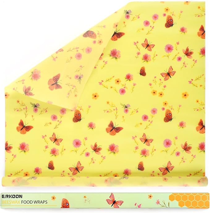 Reusable Beeswax Wraps 17 x 47 Inch Large Beeswax Food Wraps Eco-Friendly Sustainable Organic Cotton Food Storage Wraps for Sandwich, Cheese, Bread, Snacks (Butterfly)